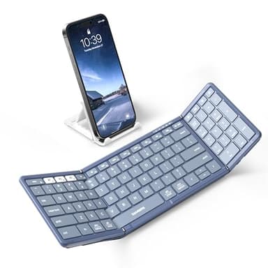 Samsers Foldable Bluetooth Keyboard with Numeric Keypad, Full-Size Wireless Folding PU Leather, Portable Travel for iOS Android Windows Mac OS, Support 3 Device(BT5.1 x 3) Blue