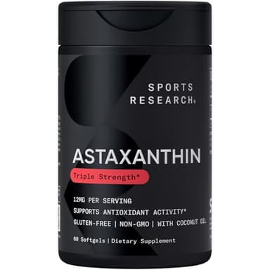 Sports Research® Triple Strength Astaxanthin 12mg - Antioxidant Supplement for Skin & Eye Health Support* - Soy Free · Non-GMO · Gluten Free - 60 Softgels
