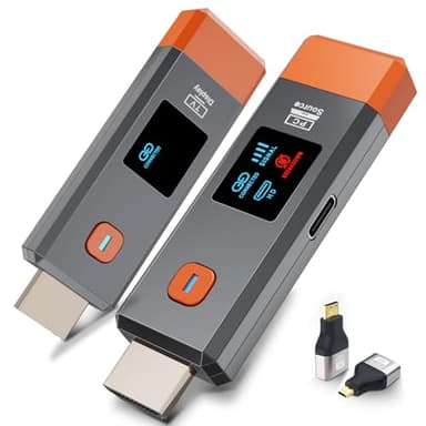 Qisoable Wireless HDMI Transmitter and Receiver 328ft/100m Extender 4K Decode Input 1080P Output Plug&Play Portable 2.4G/5.8G for Video and Audio to Monitor from PC/Projector/TV Box,with LED Display