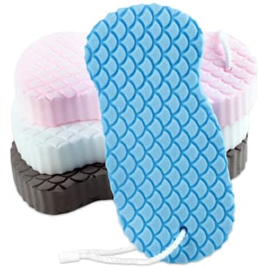 4-Pack Exfoliating Bath Sponges – Super Soft Shower Sponge Set for Adults & Kids, Gentle Dead Skin Remover, Assorted Colors (Pink, Blue, White, Gray)