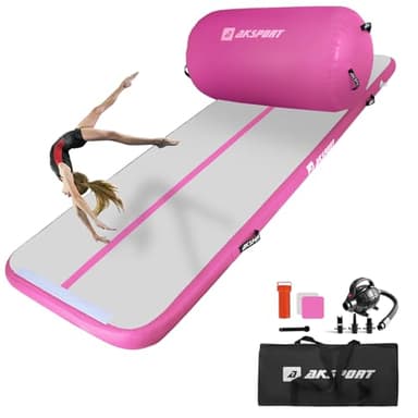 AKSPORT Inflatable Gymnastics Mat with Air Barrel Gymnastics Roller for Back Tumbling/Yoga/Cheerleading/Back Walkovers,with Air Pump