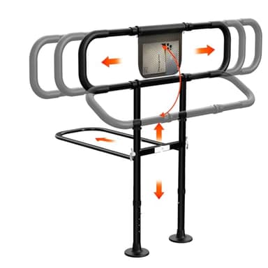 Zelvia Bed Rails for Elderly Adults Safety with Motion Light & Storage Pouch - Retractable & Foldable Bed Handrails Assist Bedrails for Seniors, Surgery Patients & Handicap (Black)