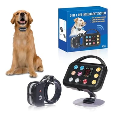 Plkm Dog Wireless Fence Indoor Outdoor Electric Fence Dog Training Collar Pet Intelligent 3 in 1 System, AI Technology Out-of-Range Reminder, Adjustable Range Shock Strength, Rechargeable Waterproof
