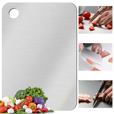 Titanium Cutting Board, Stainless Steel Cutting Boards for Kitchen, Double Sided Food-Grade Titanium Board for Cutting Vegetables And Meat（11.8 x 7.87 inch）