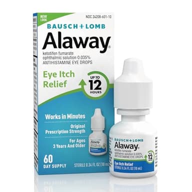 Alaway Antihistamine Eye Drops for Itchy Eyes, Fast-Acting, Up to 12-Hour Eye Itch Relief, Clinically Tested Prescription-Strength Formula, 0.34 Fl Oz