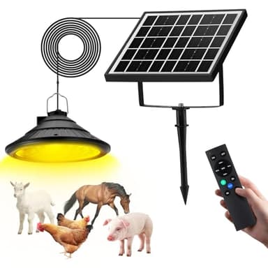 Solar Chicken Coop Light with Timer | Three-Color Dimmable LED, IP66 Waterproof Hanging Ceiling Pendant Light Suitable for Poultry Farms,Coops,Patio,Camping,Garage etc