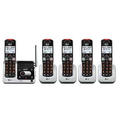 AT&T BL102-5 DECT 6.0 5-Handset Cordless Phone for Home with Answering Machine, Call Blocking, Caller ID Announcer, Audio Assist, Intercom, and Unsurpassed Range, Silver/Black