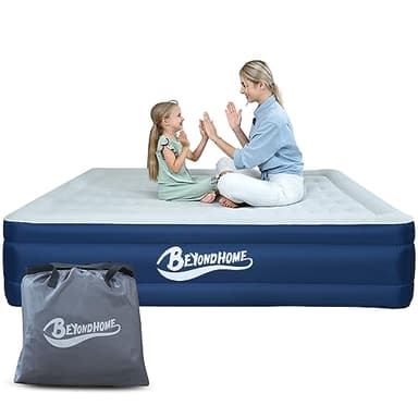 Beyondhome PVC-Free Air Mattress Queen with Built-in Pump, One Button Inflation and Auto Stop, 720 LB Support Airtight Airbed, 15 Inches Odorless Queen Mattress for Office, Outdoor Camping, Blue
