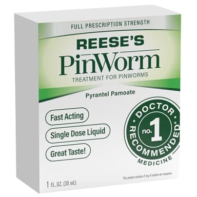 Reese's Pinworm Medicine Liquid for Entire Family, Full Prescription Strength, 1 Oz, #1 Doctor Recommended Single Dose Pyrantel Pamoate Dewormer for Adults & Kids Ages 2+, Banana Flavor