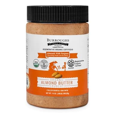 USDA Organic Crunchy Almond Butter, 14 oz – No Palm Oil, No Sugar Added Almond Nut Butter – 2x the Antioxidants and Vitamin B Versus Other Nut Butter – First Regenerative Organic Certified