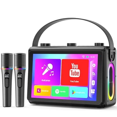 Karaoke Machine for Adults, Built-in 10.1" HD Lyrics Screen, Supports WiFi Bluetooth HDMI USB and TF, Portable Karaoke Player with 2 Wireless Microphones for Home Party Family Gathering