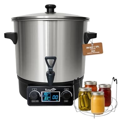 Electric Water Bath Canner 27 Quart, Knob Control Time & Temperature with LED Display Showing Real-Time & Preset Temp, Auto Shut-Off, Ideal for Canning Cooking Pickling & Heating