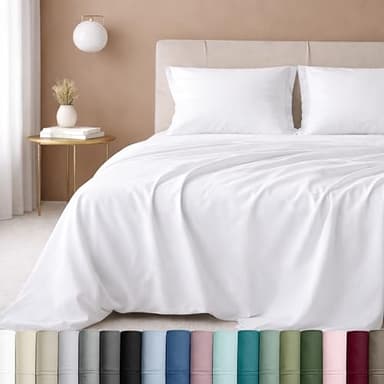 California Design Den Full Size Bed Sheets Set - Luxury 600 Thread Count 100% Cotton Sateen, Deep Pockets with All Around Elastic for a Snug Fit, Durable Bedding Set - White