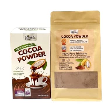 Grevista 100% Pure Cocoa Powder – Unmistakably Premium Quality | Bronze & Silver Medal-Winning | High flavanol | Organic, Unsweetened, Non Alkalized, No Heavy Metal, cacao powder for coffee