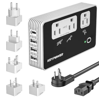 KEY POWER 2000W Voltage Converter US to Europe, 220V to 110V Converter for European Travel for Hair Dryer Straightener Curling Iron,International Universal Power Adapter with Type C, E/F, G, I, A.