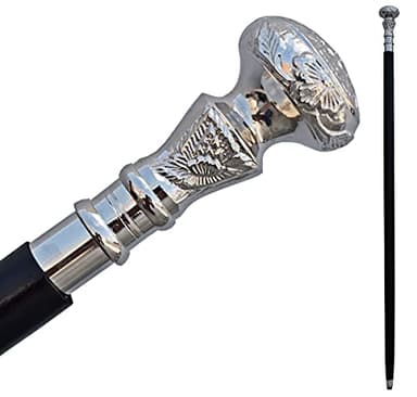 Vintage Walking Cane Wooden Walking Stick Silver Brass Handle knob Black Wood Stick - Victorian Cane - Fancy Cane for Men and Women