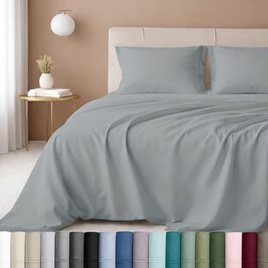 California Design Den - Luxury Full Size Sheet Set - 100% Cotton, 600 Thread Count Deep Pocket Full Size Bed Sheets, Sateen Weave - Light Grey