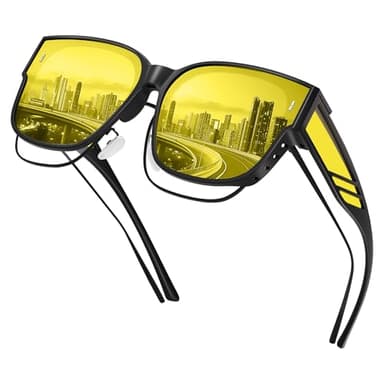 Glapeame Night Vision Driving Glasses for Men Women - Oversized Square Polarized Fit Over Glasses with HD Anti Glare UV Protection (Matte Black)