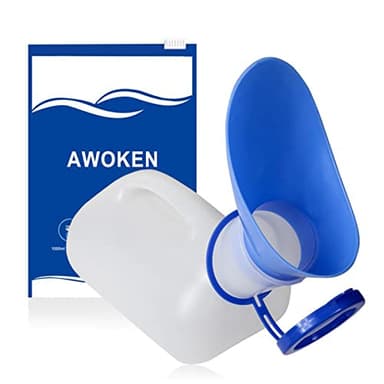 AWOKEN Unisex Urinal, Portable Toilet Urinal for Men and Women, Pee Bottle with a Sealed Lid and Funnel for Elderly Kids and Patients for Camping Outdoor Travel (Blue-1 Set of Urinal)