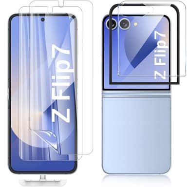 WYQLTD for Samsung Galaxy Z Flip 7 Screen Protector, 2 Pack Inner Flexible TPU Film & 1 Pack Outer Tempered Glass Screen Protector, Anti-Scratch, No Bubbles