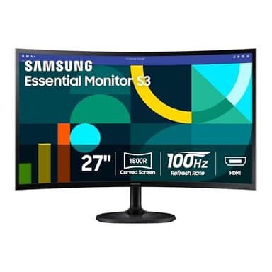 Samsung 27" Essential S3 (S36GD) Curved Monitor - FHD, 1800R Curved Screen, 100Hz, Eye Saver Mode, Game Mode, HDMI D-sub, LS27D36CGANXZA