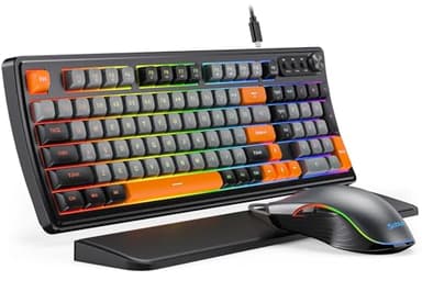SABLUTE Gaming Keyboard and Mouse, Quiet Membrane Keyboard with RGB Backlit, PC Gaming Keyboard with Multimedia Knob, Anti-Ghosting, Ergonomic Wrist Rest & 3200 DPI Mouse for Gamer/Office