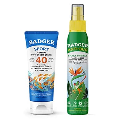Badger Mineral Sunscreen & Bug Spray Combo - SPF 40 Reef Safe Sport Sunscreen w/Zinc Oxide & DEET-Free Natural Insect Repellent