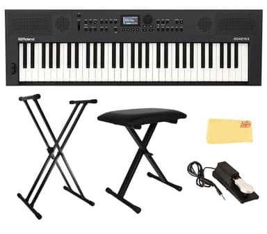 Roland GO:KEYS 5 Graphite Music Creation Keyboard Bundle with Adjustable Stand, X-Style Keyboard Bench, Sustain Pedal, Online Piano Lessons, and Austin Bazaar Polishing Cloth