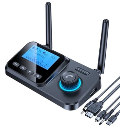 Bluetooth Transmitter for TV to 2 Headphones with HiFi ARC Low Latency, Bluetooth Transmitter Receiver LCD Display Volume Control, Optical/Coaxial/AUX Audio Receiver for Home Stereo KAIY