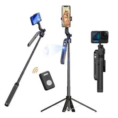 FUNSNAP 70.9" Auto Face Tracking Selfie Stick Tripod for iPhone Android with Lights, No App, 360°Rotation Tripod that Follows Your Movement with Remote Control for Live Streaming, TikTok, YouTube