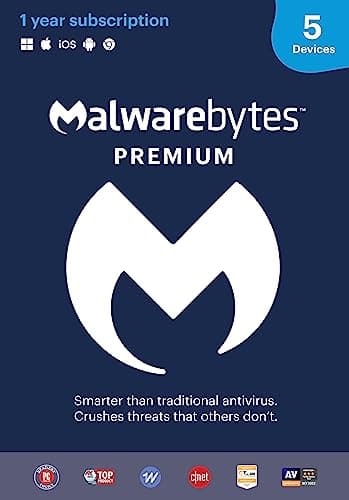 Malwarebytes Premium Software | 5 Device 1 Year (Windows, Mac OS, Android, Apple iOS, Chrome) [software_key_card]