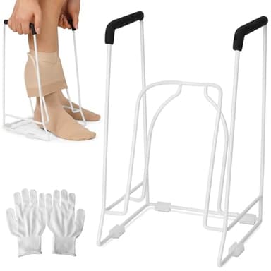 Compression Sock Aid Device – Stocking Donner for Seniors, Adaptive Sock Putting-On Tool, Large Calf (18–20"), Compatible for JOBST, SB SOX, CHARMKING, White