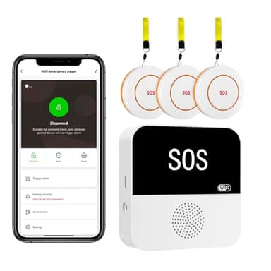PILSAMAS 3 Pack Wireless Caregiver Call Button for Elderly at Home, WIFI Panic Button, Help Button, Alarm for Senior Citizens w Sound Light Alarm, App Alert, Emergency Response Button, Caregiver Pager