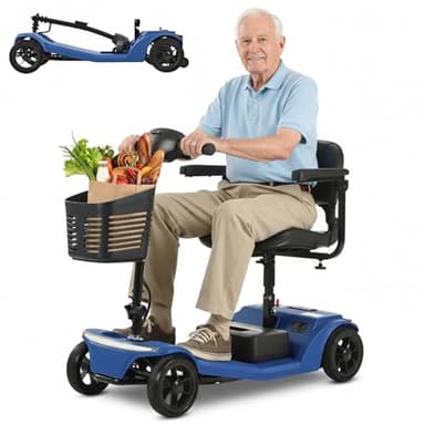 (20 Miles) Foldable Mobility Scooters for Seniors Foldable, 4 Wheeled Folding Powered Mobility Scooters with LED Lights and USB Port, 330 LBS (Blue-M2)