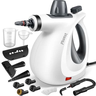 Pressurized Handheld Multi-Surface Natural Steam Cleaner with 12 pcs Accessories, Multi-Purpose Steamer for Home Use, Steamer for Cleaning Floor, Upholstery, Grout and Car (Grey) (Grey)
