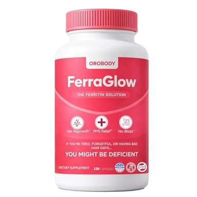 Ferraglow Ferritin Supplement - Supports Ferritin Levels, Boosts Energy and Promotes Healthy Hair Wellness– Gentle on Stomach with Vitamin C & Trace Minerals – Non-GMO, 120 Capsules(1pc)