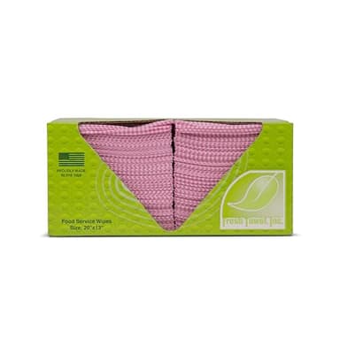 Fresh Towel Foodservice Reusable Paper Towels - 1/4 Fold, 13 x 20 inches - Pink Straight Line Pattern (1 Case of 200) All Purpose Cleaning Towels