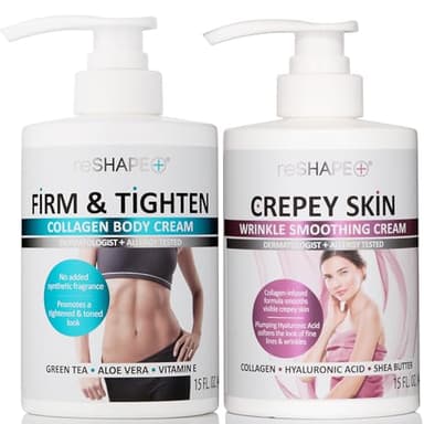 Reshape Collagen Body Cream + Crepey Skin Treatment Lotion Moisturizer Skin Care Set, Crepey Skin Cream Targets Wrinkles & Sagging Skin While Collagen Hydrates + Tightens Skin, 15 Fl Oz (Pack of 2)