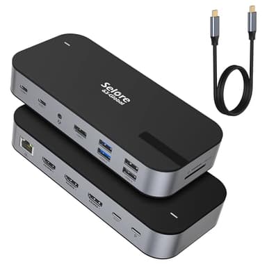 Selore USB C Dock 3 HDMI, Triple Monitor Docking Station, 16-in-1 Laptop Docking Station 3 Monitors with Triple HDMI, 10Gbps USB A/C 3.1, 100W PD, Ethernet, USB C Hub, USB C Dongle for Windows Mac
