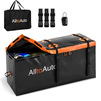 AlltoAuto 30 CuFt Waterproof Cargo Bag for Hitch Carrier | 60"x24"x36" Trailer Hitch Cargo Carrier | Weatherproof Truck Bed Storage with Straps, Lock & Carry Case | PVC Vehicle Soft-Shell Carriers