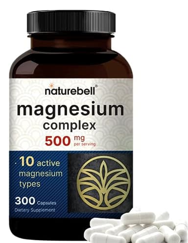 Magnesium Complex 500mg, 300 Capsules | 10-in-1 Magnesium Glycinate, Citrate, Malate & More | Chelated Form for Easy Absorption | Non-GMO