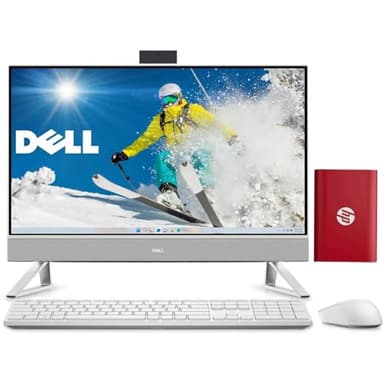 Dell All-in-One Desktop Computer, 24" FHD Low Blue Light Display, Ultra-Quiet Design, 14th Gen 6 Core CPU, 32GB DDR5 RAM, 1TB PCIe SSD + 512GB Portable SSD, White Wireless KB & Mouse, Windows 11
