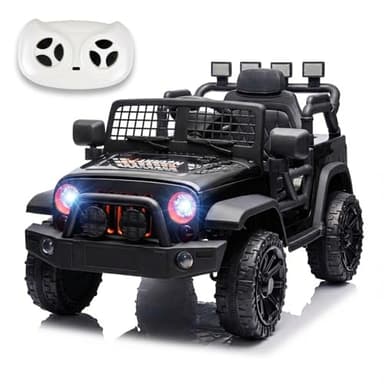 Bluefun 12V Kids Ride on Truck Electric Car, 2 Seater Ride On Car for Kids with Parent Remote Control, 4WD Suspension Electric Vehicles Toys for Toddlers, Adjustable Speed, Head Lights (Dark Black)