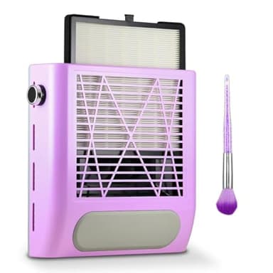 Nail Dust Collector with Reusable Filter & Brush, 80W Powerful Adjustable Electric Nail Fan Dust Vacuum Suction Extractor for Acrylic Gel Nails Polishing Manicure Tool, Low Noise