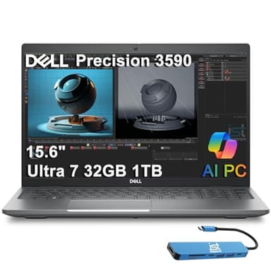 Dell Precision 3590 Mobile Workstation AI PC Laptop (15.6" FHD, Intel 12-Core Ultra 7 155U, 32GB DDR5, 1TB SSD) for Business, Engineer, FP, 2X Thunderbolt 4, 1080p RGB Webcam, IST HUB, Win 11 Pro