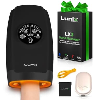 Lunix LX3 FSA Hand Massager, Heated Air Compression, for Arthritis & Carpal Tunnel Relief, Finger Numbness & Wrist Pain Relief, Cordless Rechargeable, Charcoal Black