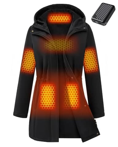 Wulcea Women Heated Jacket Battery Pack Included Rechargeable 12v 7.4v Waterproof Fleece Coat Winter Warm Puffer Clothing Apparel Electric USB Self Soft Shell Thermal Vest Hood Long Rain Parkas
