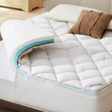Bedlore 4-Inch Queen Mattress Topper for Back Pain - Dual Layer Medium Support (2" Gel Memory Foam + 2" Cooling Fluffy Pillow Top Pad), Breathable & Pressure Relief (White)