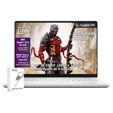 ASUS ROG Zephyrus G14 14" 3K OLED 120Hz Gaming Laptop Copilot+ PC AMD Ryzen AI 9 HX 370 NVIDIA RTX 5070 Ti 12GB 32GB LPDDR5X RAM 2TB SSD WiFi7 Win11 Platinum White w/2TB USB Drive, W/GaLiMu