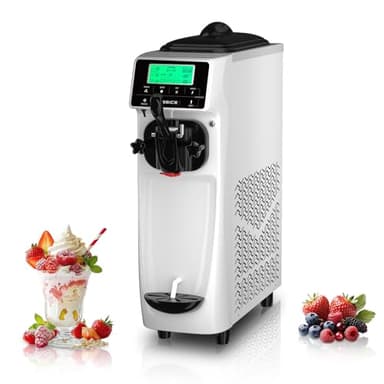 Ice Cream Machine – 3.5 Gals/H Single Flavor Ice Cream Maker 5 Inch Screen Soft Serve Ice Cream Machine with Pre-Cooling Soft Serve Machine with 1.6 Gals Tank for Home, Parties,Cafés,and School